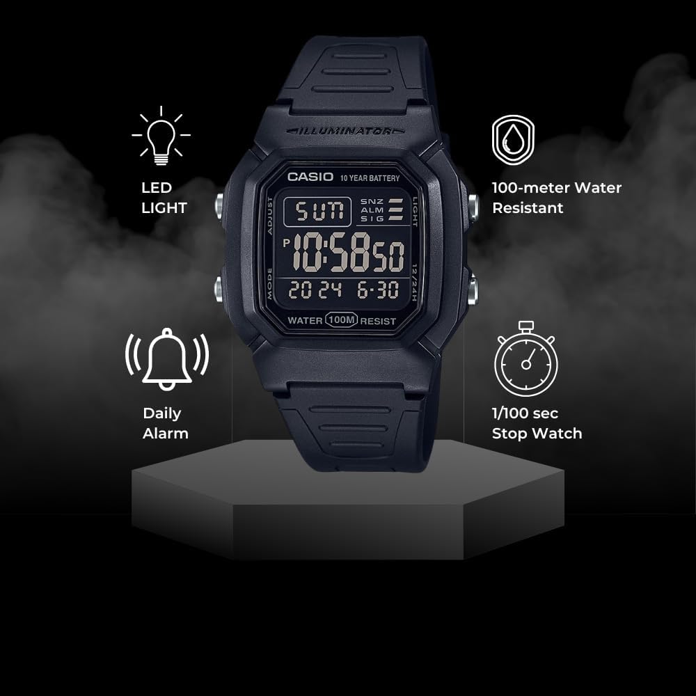 HOTCasio W800HG Series | Men’s Digital Watch | 100 Meter Water Resistance | Multi Function Alarm | 100 SEC Stopwatch | Auto Calendar | Countdown Timer | LED Light | Dual Time| 10 Year Battery