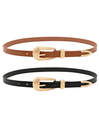HOTBEMYLV Skinny Belts for Women Dresses Turn-Lock Gold Buckle Adjustable Fashion Waist Belt for Pants Jeans Business Casual