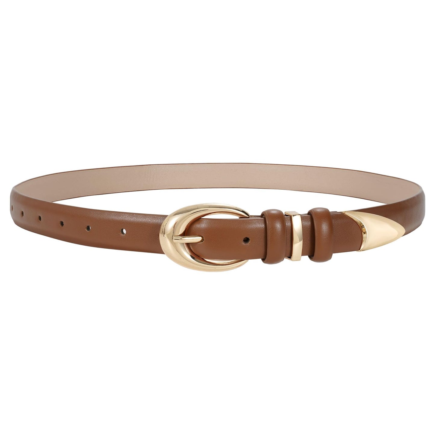 HOTTRIWORKS Women Leather Belt for Jeans Pants Fashion Ladies Skinny Faux Leather Dress belt with Gold Buckle