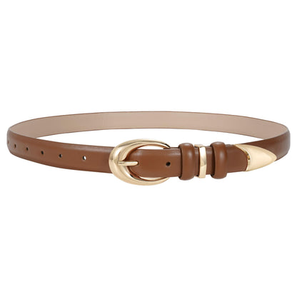 HOTTRIWORKS Women Leather Belt for Jeans Pants Fashion Ladies Skinny Faux Leather Dress belt with Gold Buckle