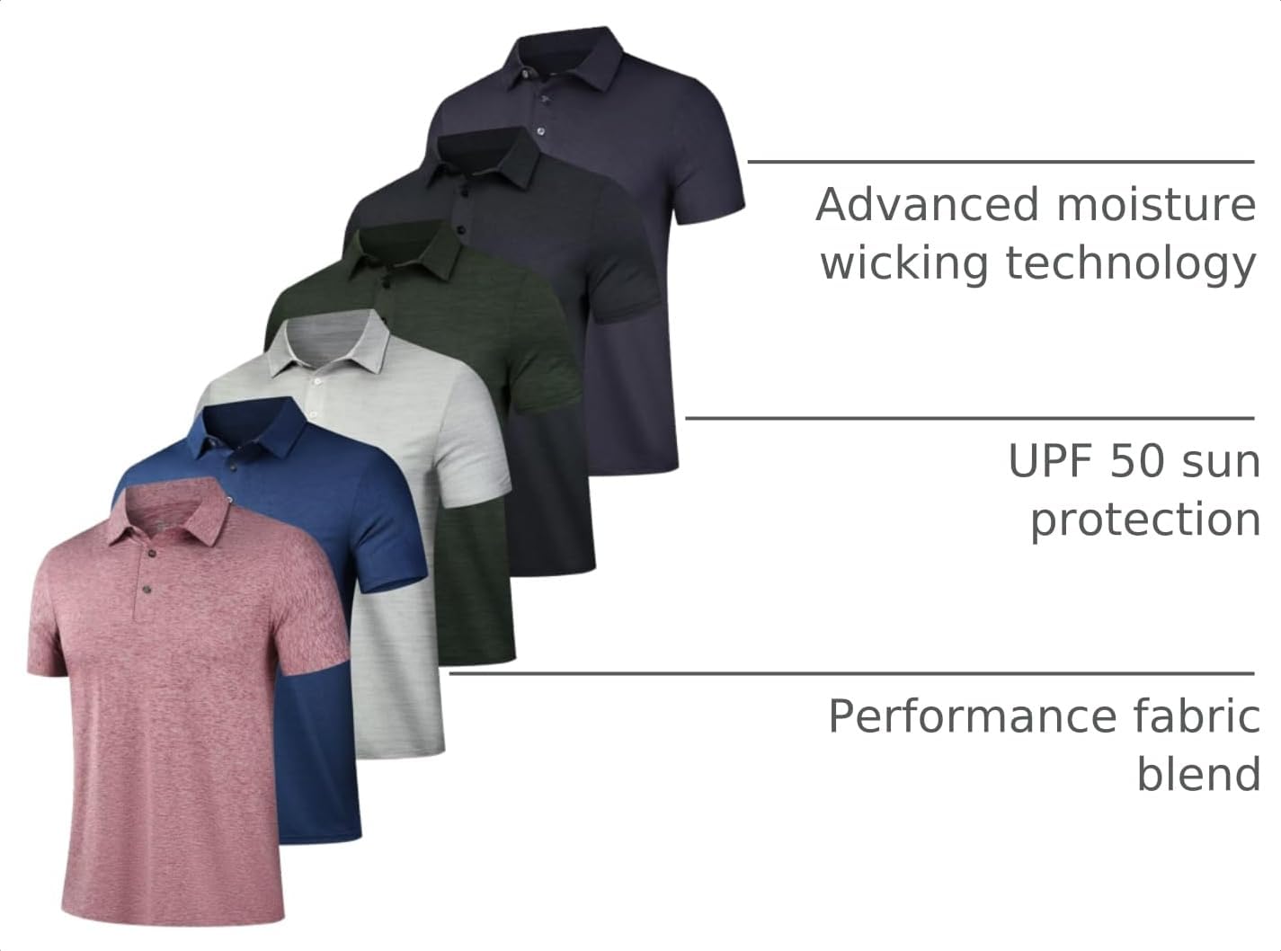 HOTOYGSieg 6 Pack Mens Polo Shirts Performance Short Sleeve Golf Shirt Moisture Wicking Athletic Casual Collared T-Shirt