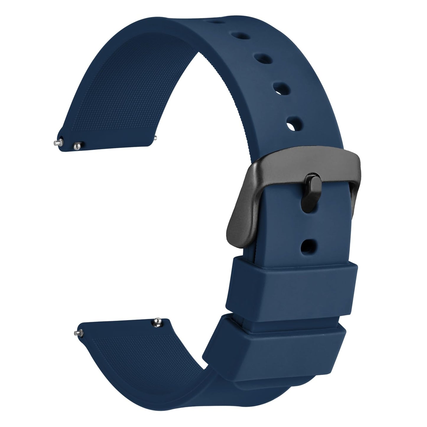 HOTWOCCI 20mm Silicone Watch Band, Quick Release Rubber Replacement Strap with Black Stainless Steel Buckle (Black)