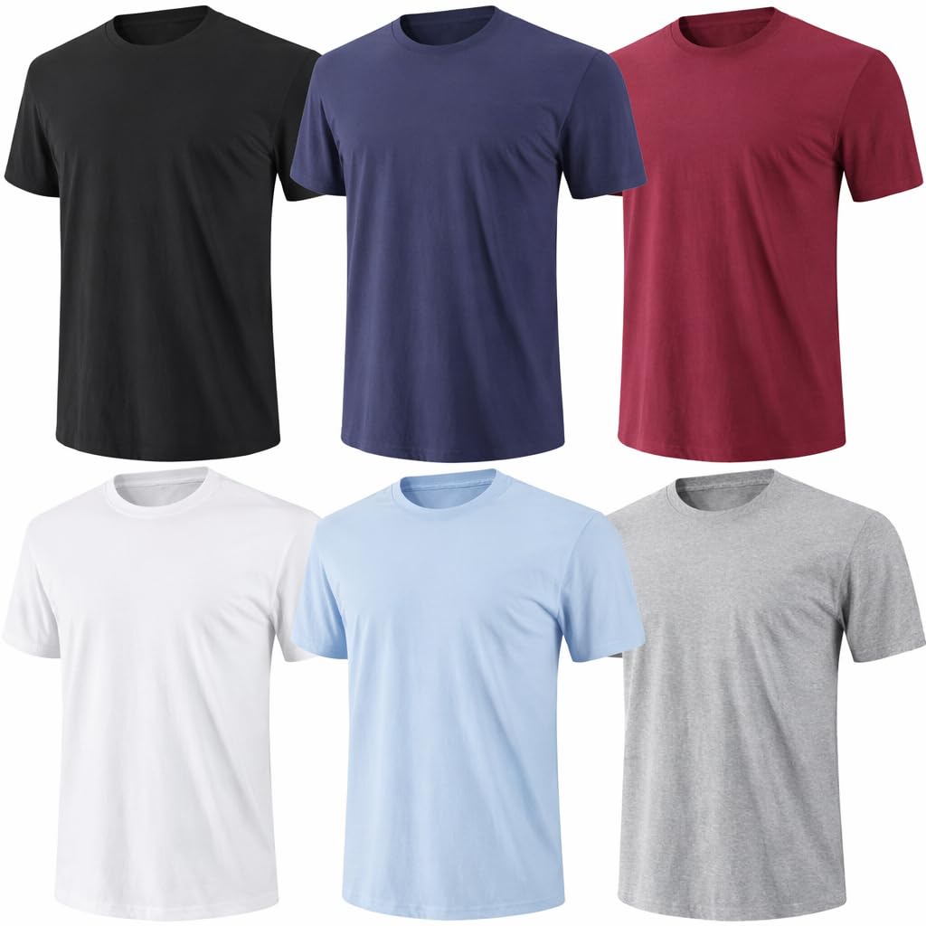 HOT6-Pack Bulk Men’s T-Shirts – Soft Pre-Shrunk Premium Cotton, Short Sleeves, Reinforced Collar, Crew Neck, Casual Fit