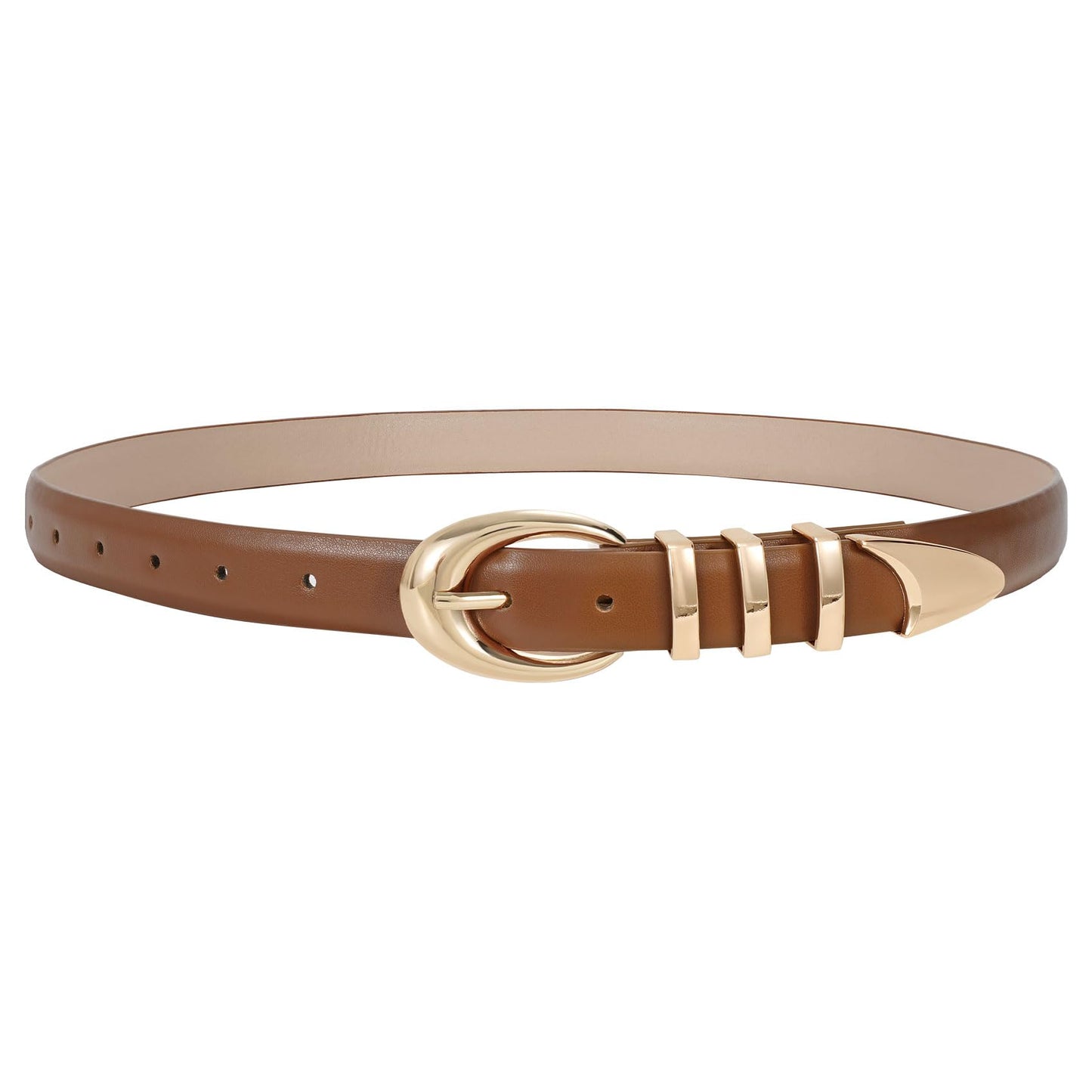 HOTTRIWORKS Women Leather Belt for Jeans Pants Fashion Ladies Skinny Faux Leather Dress belt with Gold Buckle