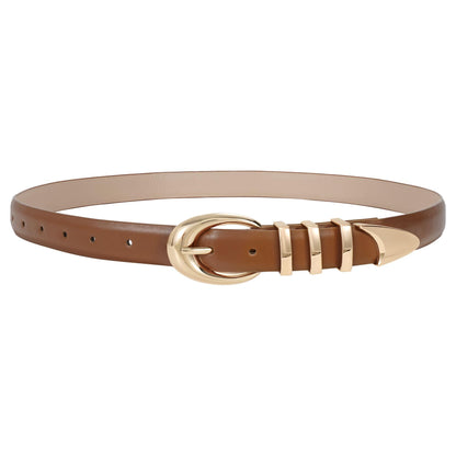 HOTTRIWORKS Women Leather Belt for Jeans Pants Fashion Ladies Skinny Faux Leather Dress belt with Gold Buckle