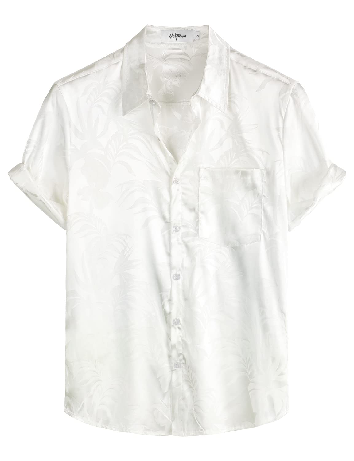 HOTVATPAVE Mens Silk Satin Hawaiian Shirt Short Sleeve Button Down Shirts | Hawaii, Summer, Beach, Vacation, Tropical, Resort Wear, Jacquard, Going Out, Rave, Cool, Club, Floral, Holiday, with Pocket