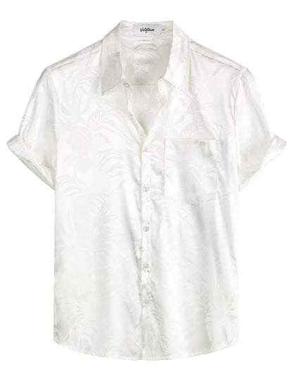 HOTVATPAVE Mens Silk Satin Hawaiian Shirt Short Sleeve Button Down Shirts | Hawaii, Summer, Beach, Vacation, Tropical, Resort Wear, Jacquard, Going Out, Rave, Cool, Club, Floral, Holiday, with Pocket