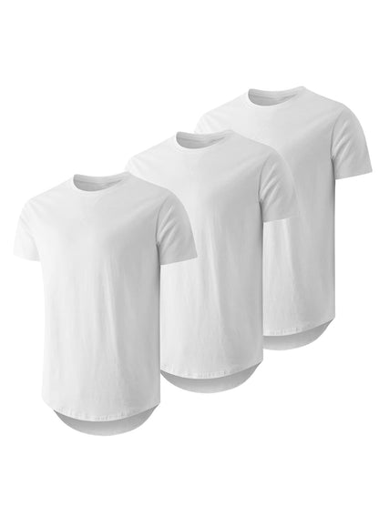 HOTJMIERR Mens 3 Pack Cotton Hipster Hip Hop Longline Crewneck T-Shirt
