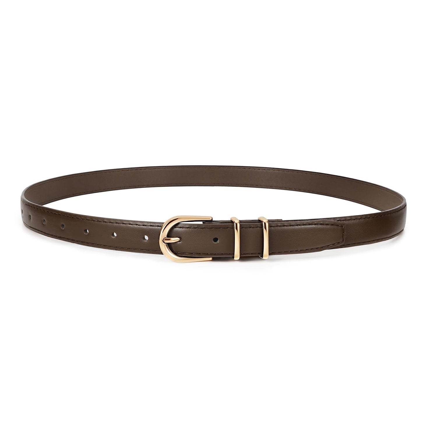 HOTJASGOOD Women Skinny Leather Belt for Jeans Pants Fashion Ladies Thin Belt for Dress with Gold Single Prong Buckle