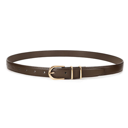 HOTJASGOOD Women Skinny Leather Belt for Jeans Pants Fashion Ladies Thin Belt for Dress with Gold Single Prong Buckle