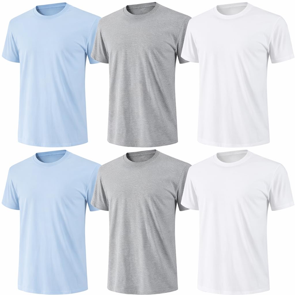 HOT6-Pack Bulk Men’s T-Shirts – Soft Pre-Shrunk Premium Cotton, Short Sleeves, Reinforced Collar, Crew Neck, Casual Fit