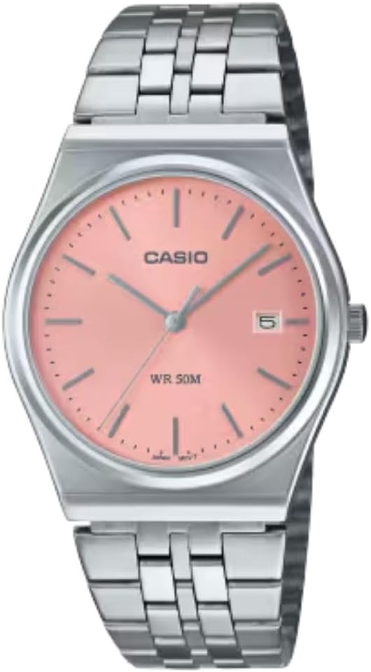 HOTCasio MTP-B145D-4AV Men's Vintage Stainless Steel Pink Dial 3-Hand Analog Watch
