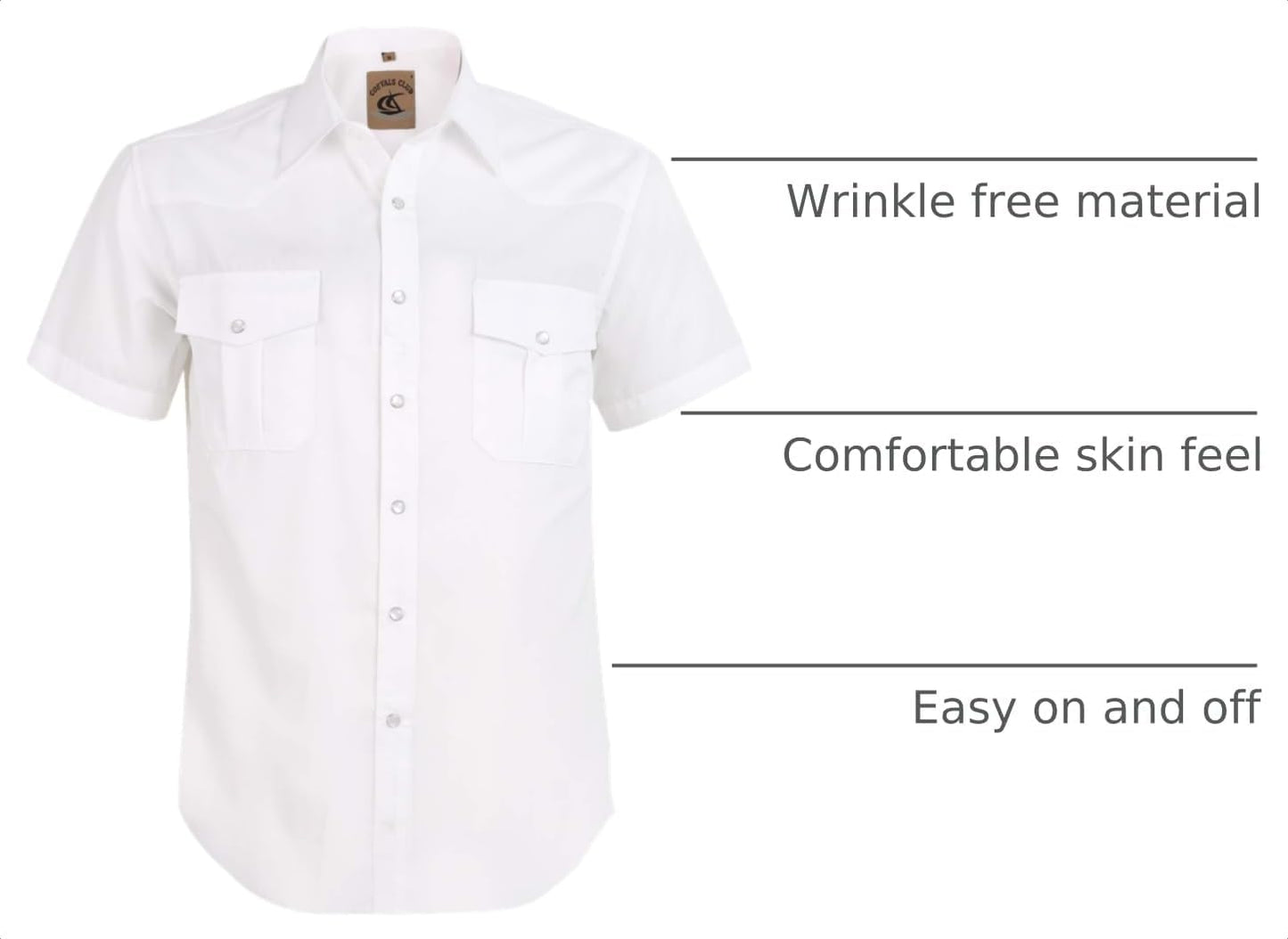 HOTMens Western Cowboy Pearl Snap Short Sleeve Casual Two Pockets Work Solid Derss Button Up Wrinkle Free Shirts
