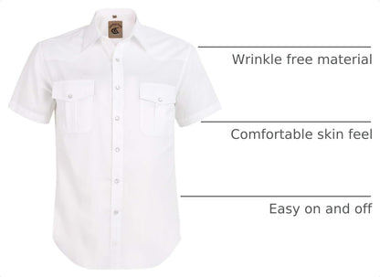 HOTMens Western Cowboy Pearl Snap Short Sleeve Casual Two Pockets Work Solid Derss Button Up Wrinkle Free Shirts