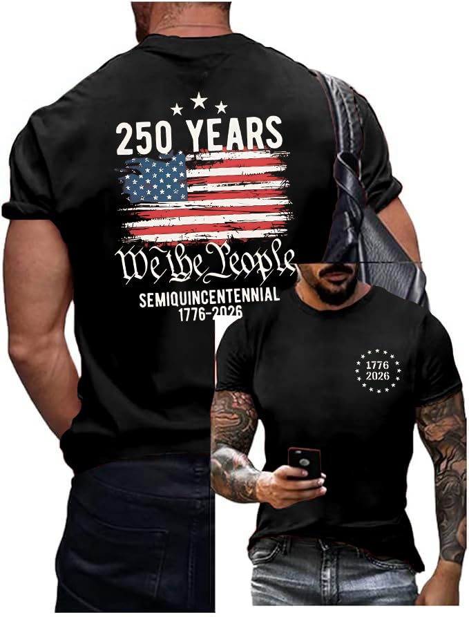 HOT250th Anniversary Shirts for Men 4th of July Shirt America Flag Patriotic Graphic Independence Day Casual Tops