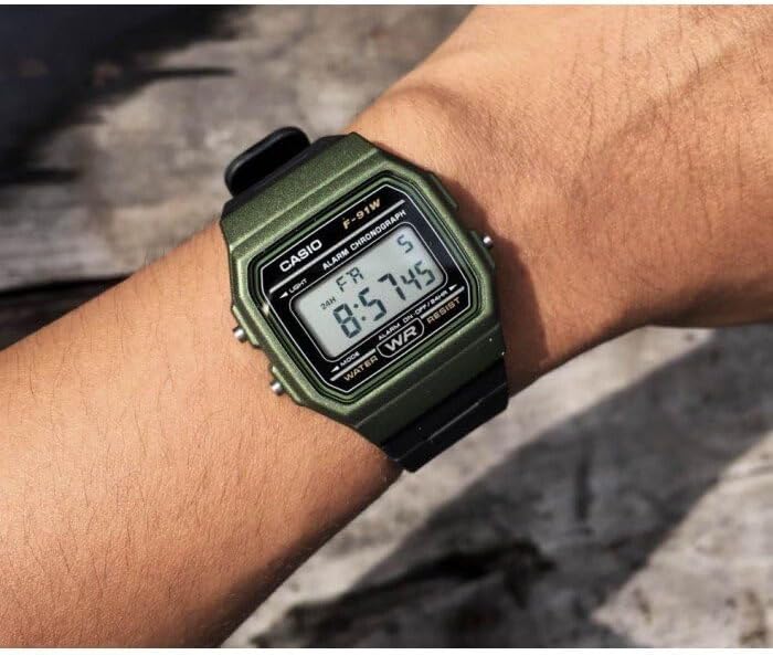 HOTCasio F91W Series | Digital Watch | Water Resistant | LED Light | 1/100 SEC Stopwatch | Regular Time Keeping (HR, Min, SEC, PM, Date, Day) | Daily Alarm | Lightweight | 7 Year Battery