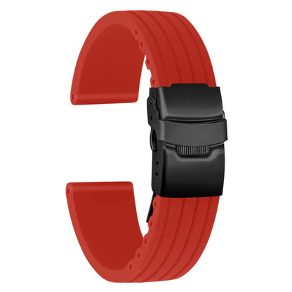 HOTSilicone Watch Strap Replacement Rubber Watch Band Waterproof Stripe Pattern - 14mm, 16mm, 18mm, 20mm, 22mm, 24mm Watch Bracelet with Stainless Steel Deployment Black Buckle