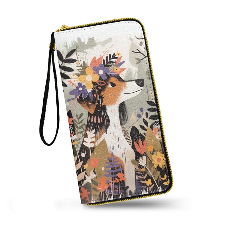 HOTMacaw Bird Lover Print Womens Wallet Leather Zip Around Wallet Tropical Forest Scarlet Macaw Parrot Long PU Leather Card Organizer Clutch with Wristlet
