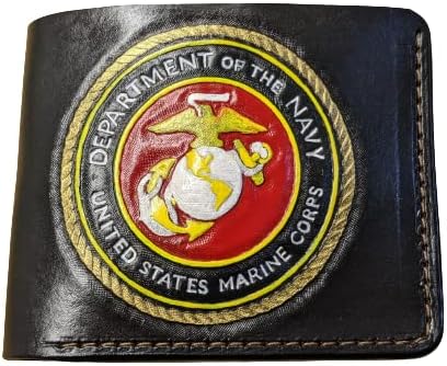 HOTMen's 3D Genuine Leather Wallet, Hand-Carved, Hand-Painted, Leather Carving, Custom wallet, Personalized wallet, Alien, US Marine Corp