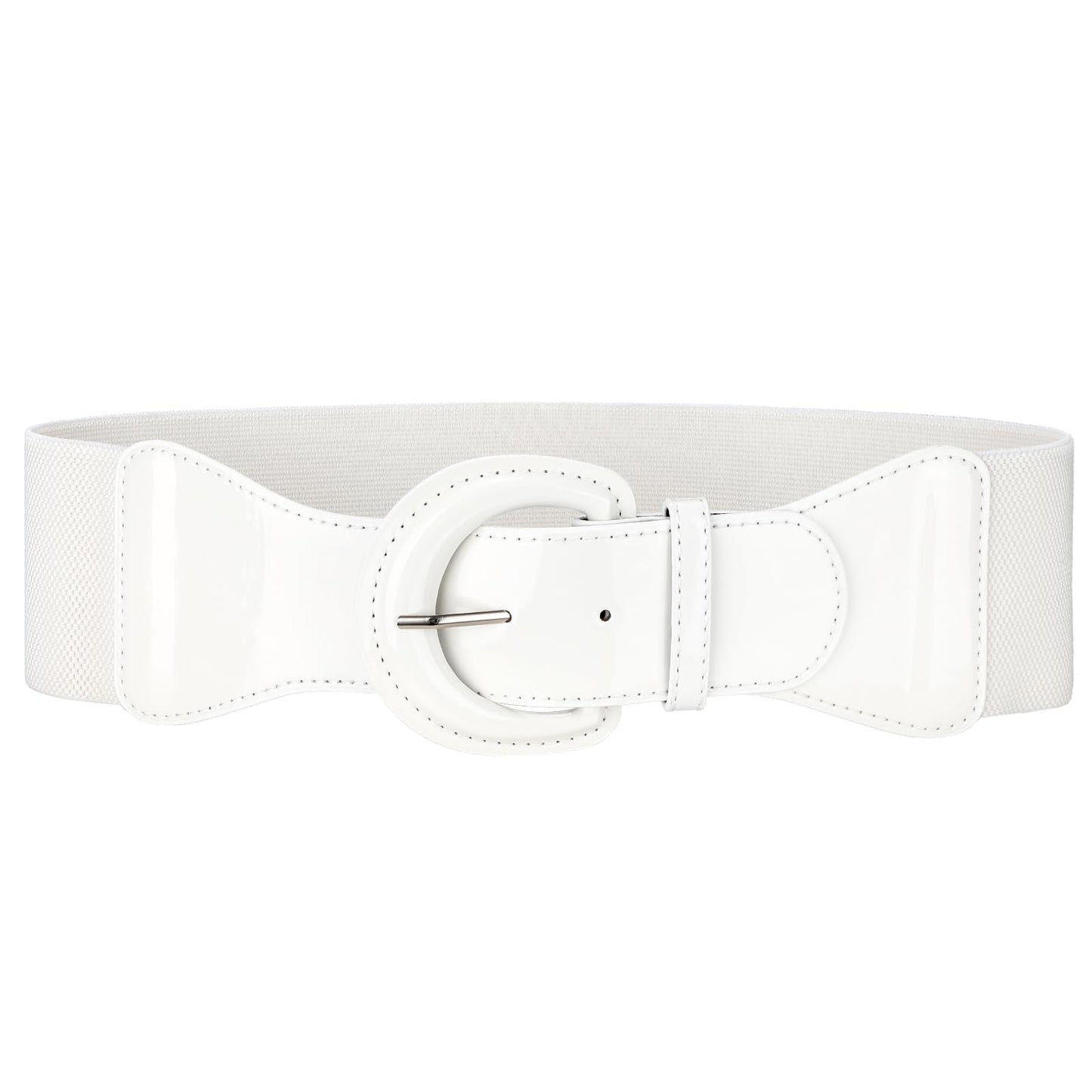 HOTJASGOOD Women Wide Stretch Belt,Vintage Chunky Buckle Elastic Waist Belts Patent Leather Belt 50s Belt for Dress