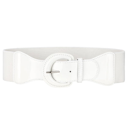 HOTJASGOOD Women Wide Stretch Belt,Vintage Chunky Buckle Elastic Waist Belts Patent Leather Belt 50s Belt for Dress