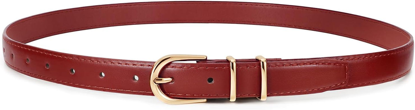 HOTJASGOOD Women Skinny Leather Belt for Jeans Pants Fashion Ladies Thin Belt for Dress with Gold Single Prong Buckle