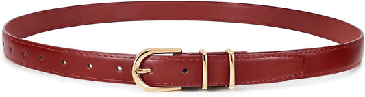 HOTJASGOOD Women Skinny Leather Belt for Jeans Pants Fashion Ladies Thin Belt for Dress with Gold Single Prong Buckle