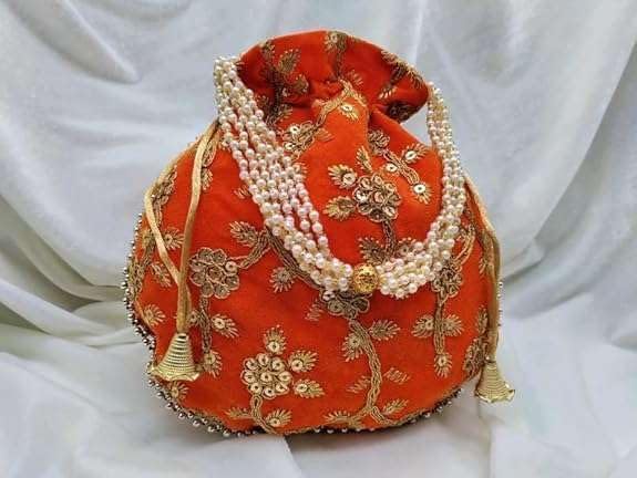 HOTIGH India Gift Hub Indian Handmade Women's Velvet Embroidered Potli Purse Bag Pouch Drawstring Bag | Indian Potli Handbag