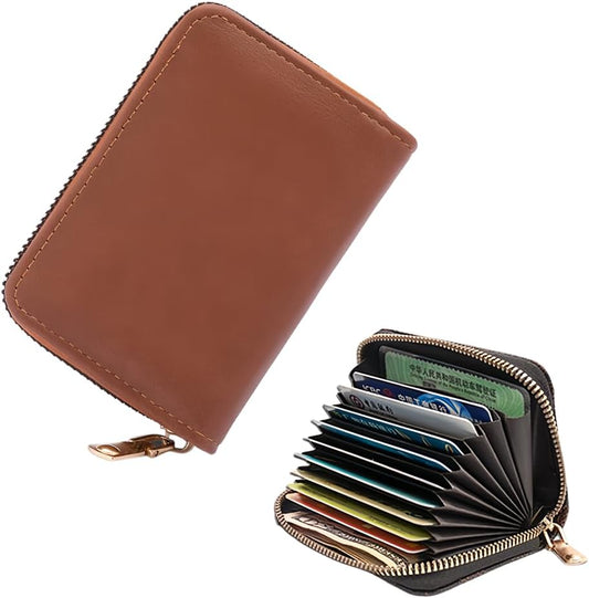 HOTCard Holder Female Degaussing Anti-Theft Brush Certificate Multi-card Holder Male Short Large-capacity Organ Bag Card Holder Handbag. 1pcs (leather-brown)