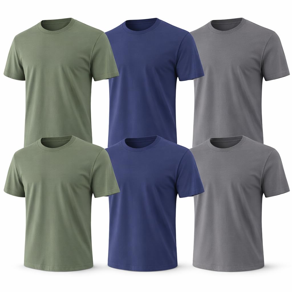 HOT6-Pack Bulk Men’s T-Shirts – Soft Pre-Shrunk Premium Cotton, Short Sleeves, Reinforced Collar, Crew Neck, Casual Fit
