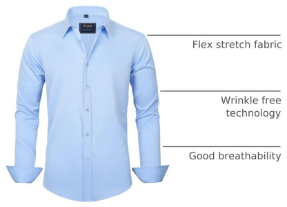 HOTJ.VER Men's Dress Shirts Solid Long Sleeve Stretch Wrinkle-Free Formal Shirt Business Casual Button Down Shirts