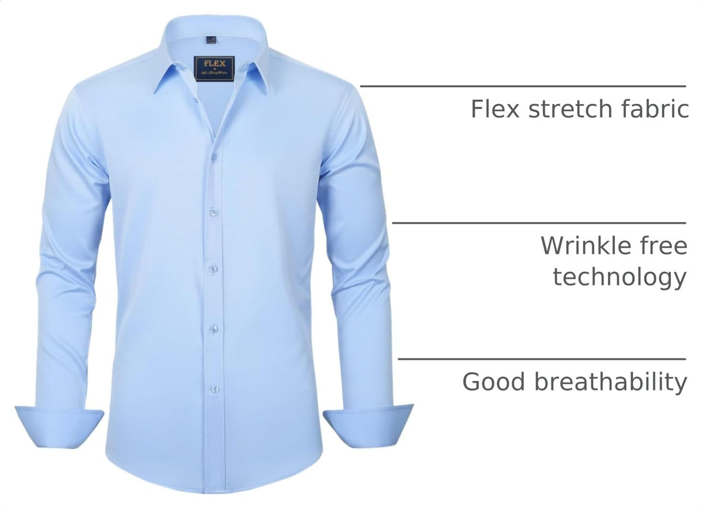 HOTJ.VER Men's Dress Shirts Solid Long Sleeve Stretch Wrinkle-Free Formal Shirt Business Casual Button Down Shirts