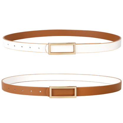 HOTSANSTHS Skinny Reversible Belts for Women, Two-in-one Women Thin Belt for Dresses Jeans Pants with Gold Buckle