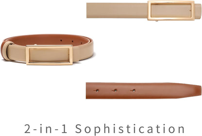 HOTYooAi Womens Belt Reversible Leather Belt Skinny Thin Fashion Designer Waist Belts for Jeans Pants Dresses