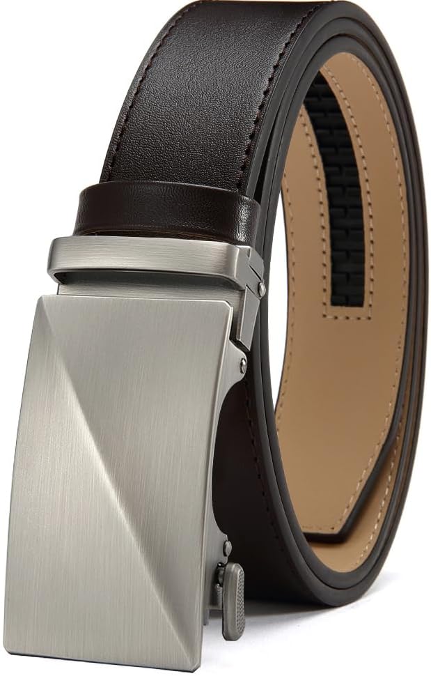HOTDOOPAI Men's Adjustable Ratchet Belt -White Leather Dress Belt for Men, Customizable Fit, Easy to Use, Maximum Durability