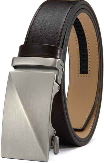 HOTDOOPAI Men's Adjustable Ratchet Belt -White Leather Dress Belt for Men, Customizable Fit, Easy to Use, Maximum Durability