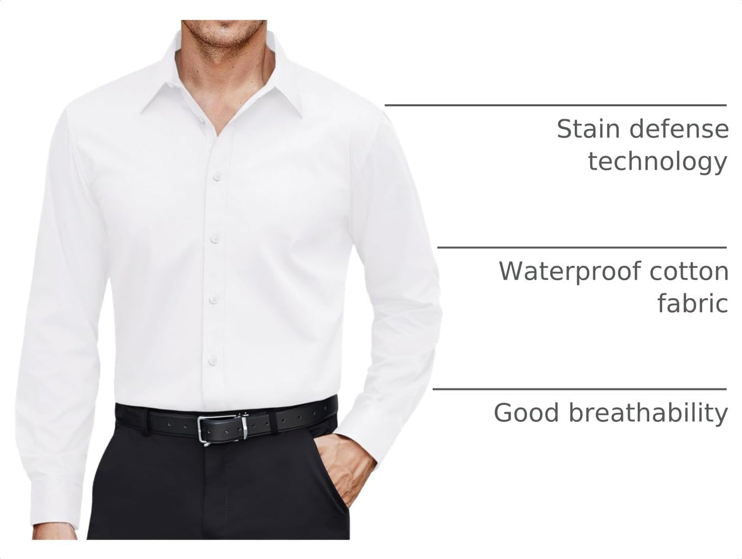 HOTJ.VER Men's Dress Shirts Stretch Stain Shield Long Sleeve Solid Formal Shirt Business Casual Button Down Shirts