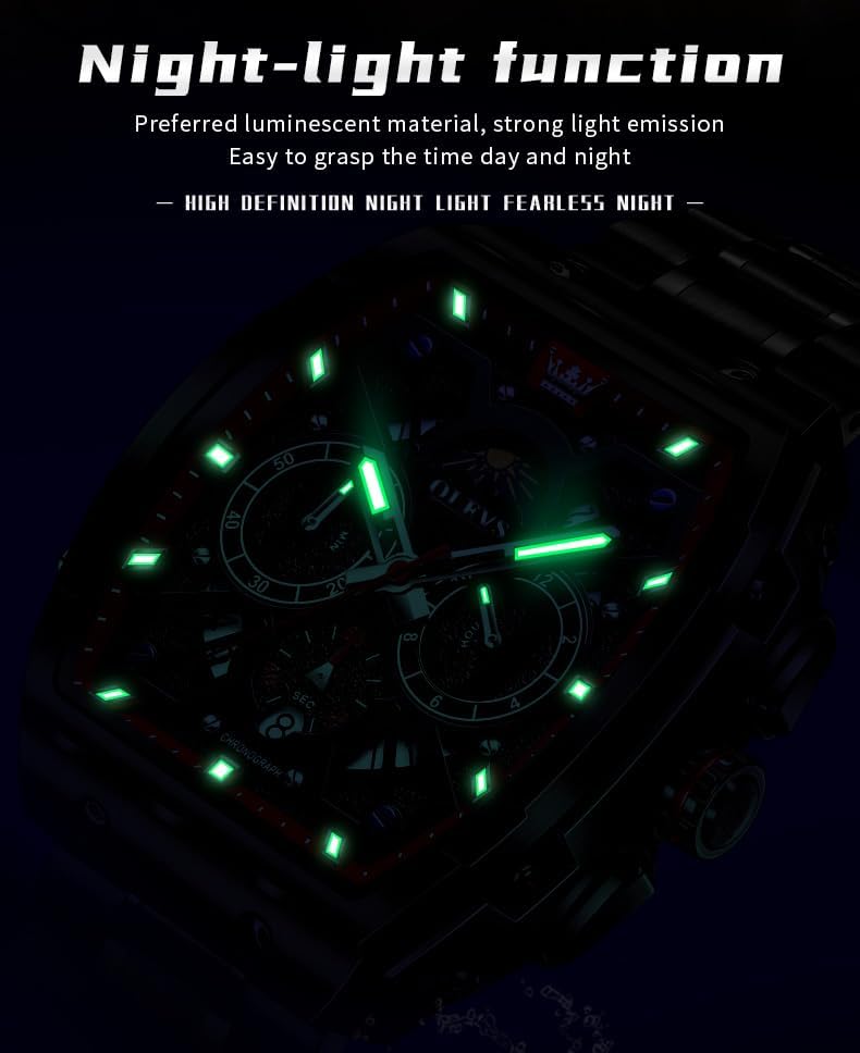 HOTOLEVS Men Watches Business Dress Chronograph Big Square Quartz Analog Male Watch Silicone Strap Waterproof Date Gift Mens Wrsit Watch Silver
