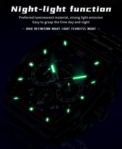 HOTOLEVS Men Watches Business Dress Chronograph Big Square Quartz Analog Male Watch Silicone Strap Waterproof Date Gift Mens Wrsit Watch Silver