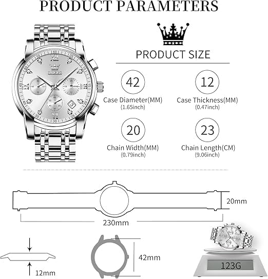 HOTOLEVS Men Multifunction Watch, Multi Dial Waterproof Luminous Chronograph Men's Watch with Date Gift for Men,Stainless Steel Watches for Men,Classic Men Wrist Watch