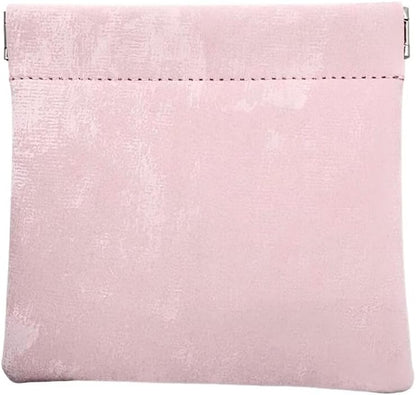 HOTSatin Leather Mini Pouch for Women, Small Coin Purse Jewelry Organizer Travel Bag, Pink, Gift Box Included