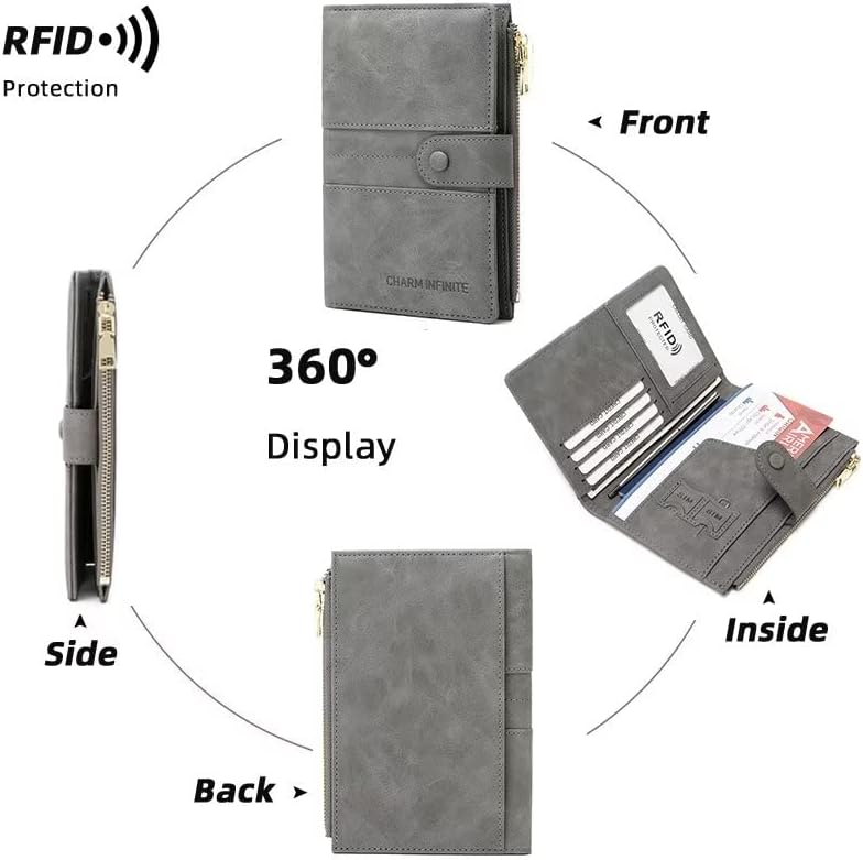 HOTMudono RFID Blocking Slim Passport Wallet, Travel Document Organizer | Vegan Leather Passport Holder for Women and Men, Travel Credit Card Case with ID Window, Zipper Pocket and Pen Holder