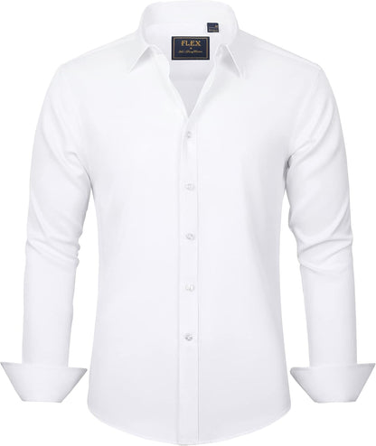 HOTJ.VER Men's Dress Shirts Solid Long Sleeve Stretch Wrinkle-Free Formal Shirt Business Casual Button Down Shirts