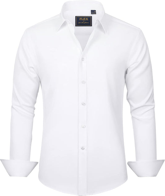 HOTJ.VER Men's Dress Shirts Solid Long Sleeve Stretch Wrinkle-Free Formal Shirt Business Casual Button Down Shirts