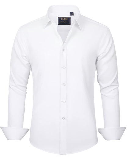 HOTJ.VER Men's Dress Shirts Solid Long Sleeve Stretch Wrinkle-Free Formal Shirt Business Casual Button Down Shirts