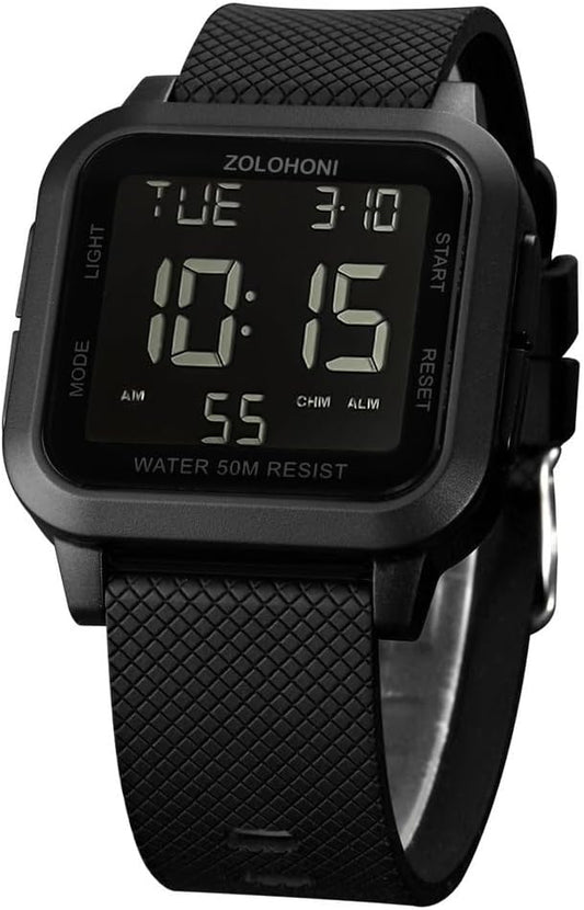 HOTMens Digital Watches for Men Waterproof Large Square Wrist Watch | Big face wristwatch for women, Simple work watches for men,Reloj para hombre,Chronograph,Alarm,Stopwatch,Dual Time,Date,Light