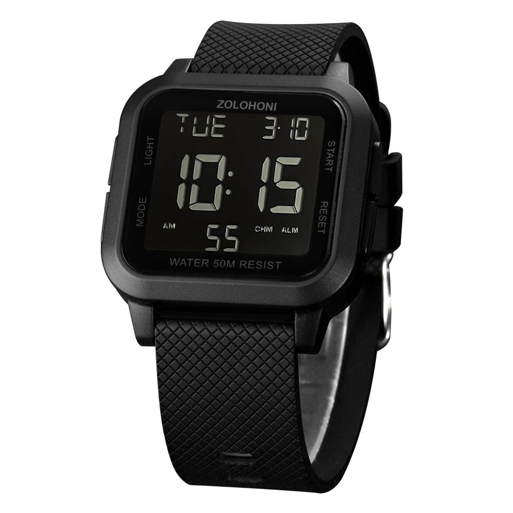 HOTMens Digital Watches for Men Waterproof Large Square Wrist Watch | Big face wristwatch for women, Simple work watches for men,Reloj para hombre,Chronograph,Alarm,Stopwatch,Dual Time,Date,Light