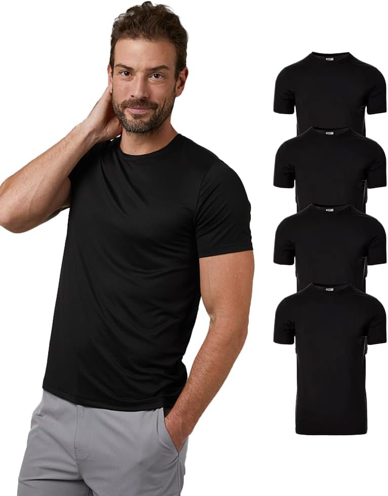 HOT32 Degrees Men's 4 Pack Cool Classic Crewneck T-Shirt, Anti-Odor, Quick Drying, 4-Way Stretch
