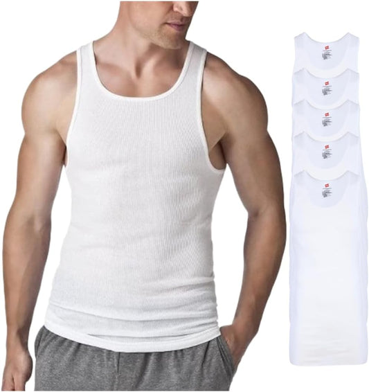 HOTHanes Men’s Tall 100% Cotton Ribbed Tank Tagless Undershirts, Multipack