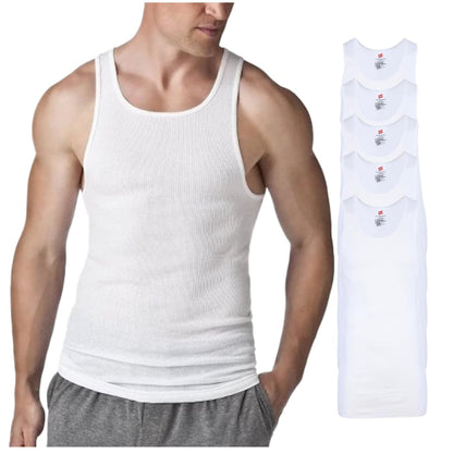 HOTHanes Men’s Tall 100% Cotton Ribbed Tank Tagless Undershirts, Multipack